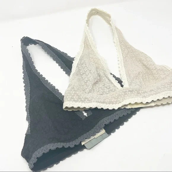 Intimately Free People Wireless Halter Lace Bra Tan and Black XS - Picture 2 of 7